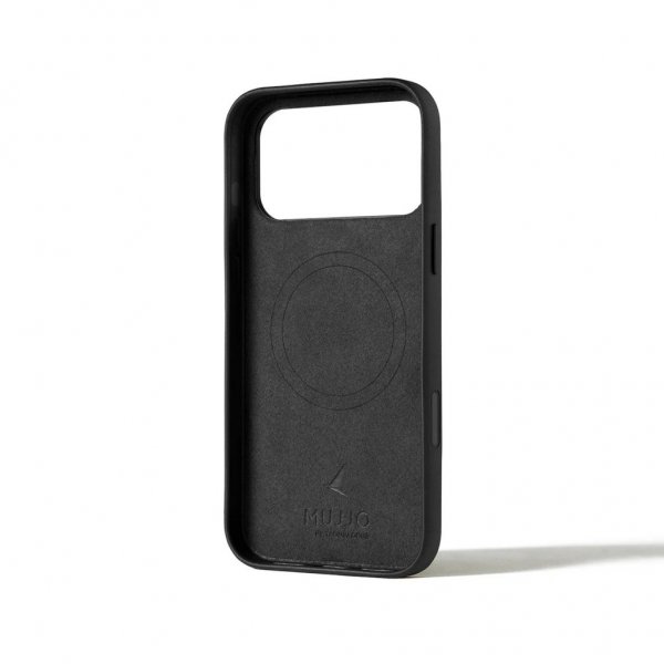 Mujjo iPhone 17 Pro Max -suojakuori, täysnahkainen lompakkokotelo MagSafe, musta