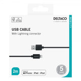 Deltaco USB-A-kaapeli Lightning-liittimellä 2 m, musta