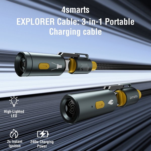 4smarts Kaapeli 3in1 USB-C Set Explorer 240W 1.5m Musta