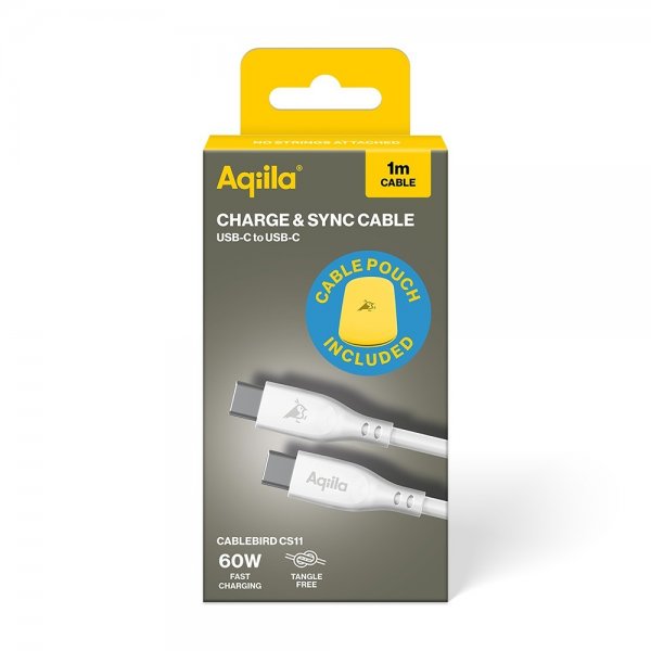 Aqiila Kabel Cablebird CS11 USB-C–USB-C 60 W 1 m, valkoinen