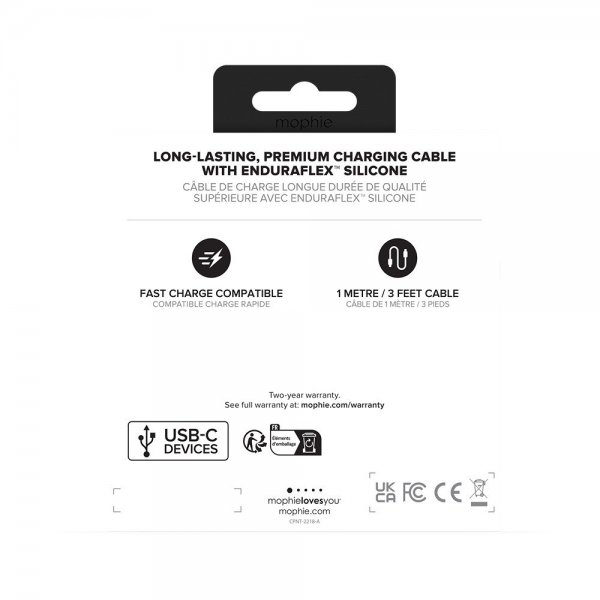 Mophie Chargestream USB-C–USB-C -kaapeli 1 m, valkoinen