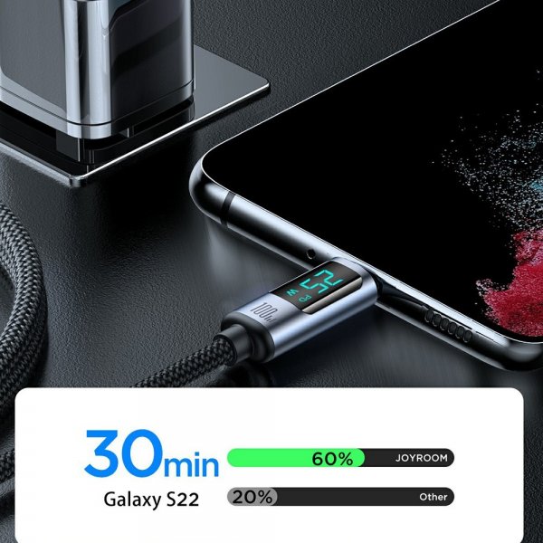Joyroom Kabel Digital Display Pikalatauskaapeli USB-C–USB-C 100W 1.2m