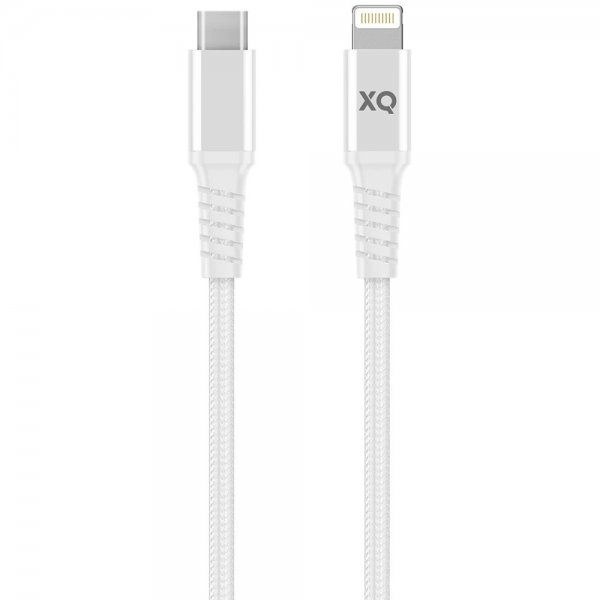 Xqisit punottu USB-C–Lightning-kaapeli 2 m, valkoinen
