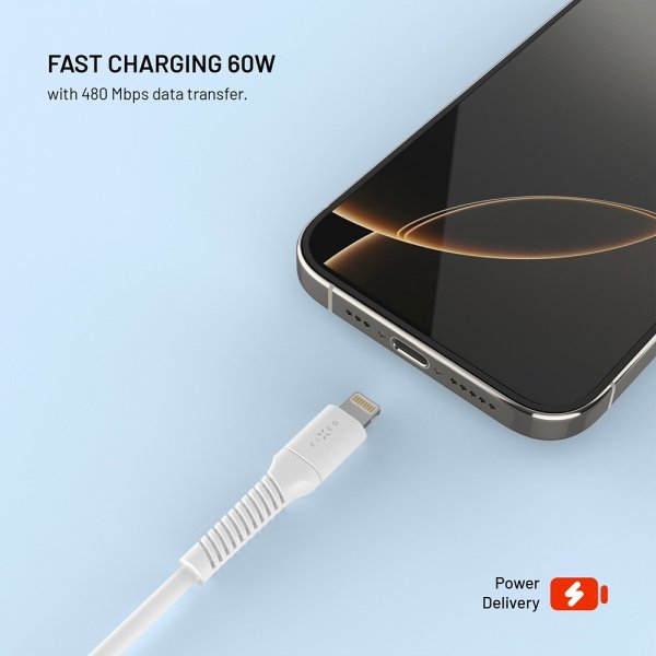 Fixed Kabel Liquid Silicone USB-A/Lightning 1,2 m Valkoinen