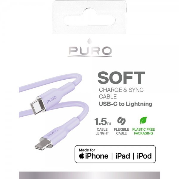 Puro Cable Soft Charge & Sync -kaapeli USB-C/Lightning 1,5 m Laventeli