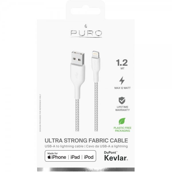 Puro Kabel Ultra Strong Fabric Cable USB-A/Lightning 1,2 m valkoinen