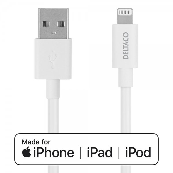 Deltaco USB-A–Lightning-kaapeli 1m Valkoinen
