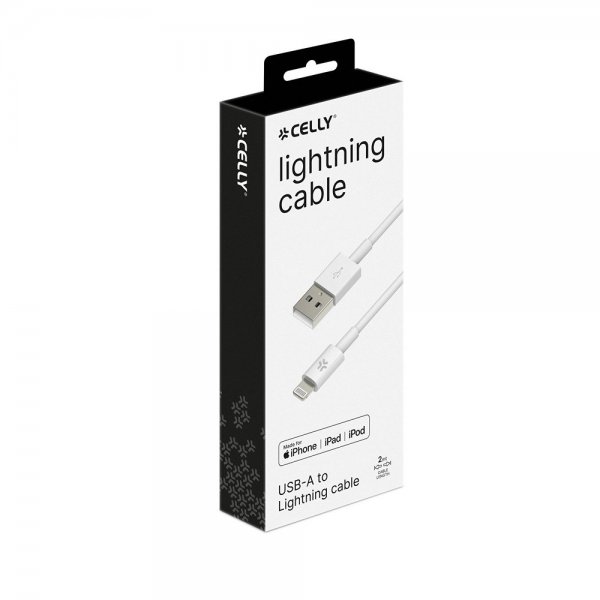 Celly USB-A–Lightning-kaapeli, 2 m, valkoinen