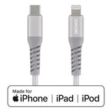 Deltaco-kaapeli USB-C–Lightning, 1 m, kangaspäällysteinen, hopea