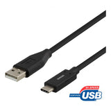 Deltaco-kaapeli USB-C–USB-A 2 metriä, musta