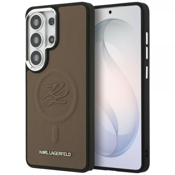 Karl Lagerfeld Samsung Galaxy S26 Ultra -kuori, kohokuvioitu, MagSafe, ruskea