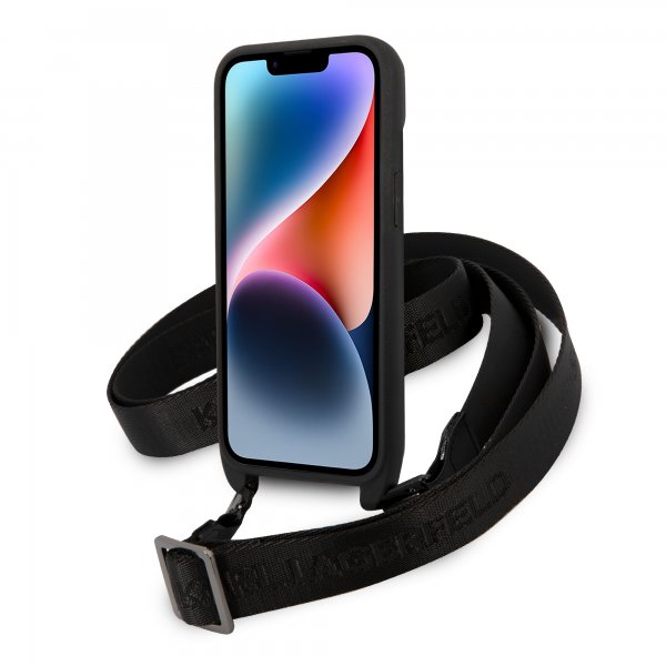 Karl Lagerfeld iPhone 14 -suojakuori Crossbody Strap Musta