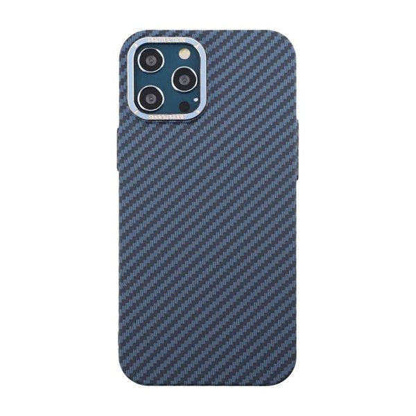 iPhone 12 Pro Max Kuori Hiilikuitukuvio Sininen