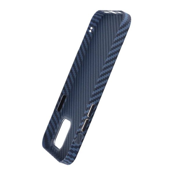 iPhone 13 Pro Max -kotelo hiilikuitukuviolla, sininen