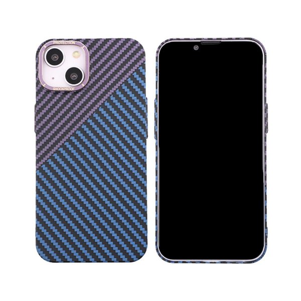 iPhone 14 Kuori Hiilikuitukuvio Sininen Violetti