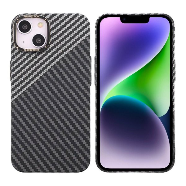 iPhone 14 Plus -kuori, hiilikuitukuvio, mustavalkoinen