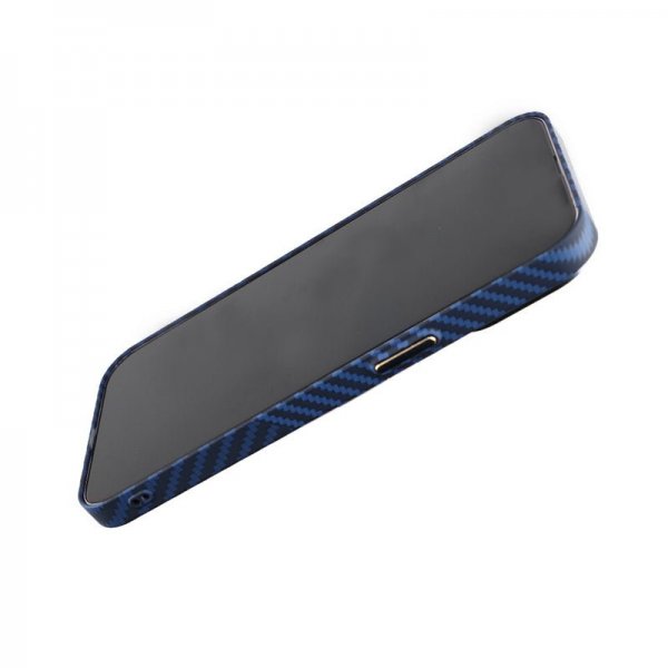 iPhone 14 Pro Max Suojakuori Hiilikuitukuvio Sininen Harmaa