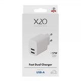 X2O Laturi 17W Kaksi USB-A/USB-A Valkoinen