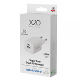 X2O-laturi 35 W kaksois-USB-C/USB-A GaN valkoinen