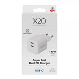 X2O Laturi 45W Kaksois-USB-C/USB-C GaN Valkoinen