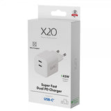 X2O Laturi 45W Kaksois-USB-C/USB-C GaN Valkoinen