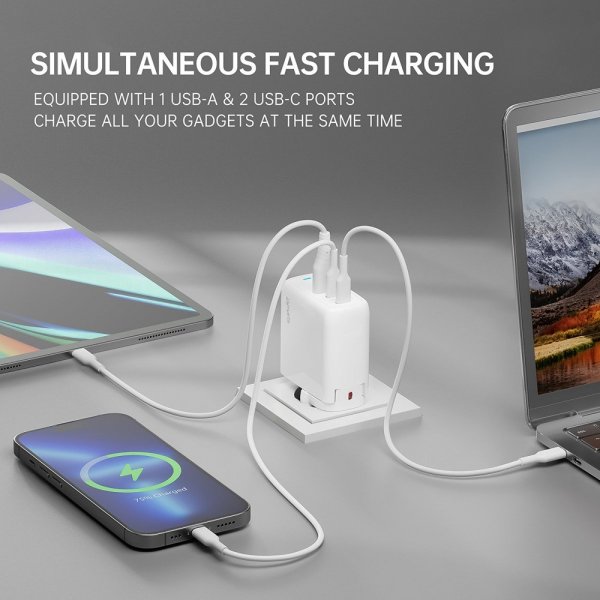 4smarts Laturi GaN Flex 65W 2 USB-C+1 USB-A
