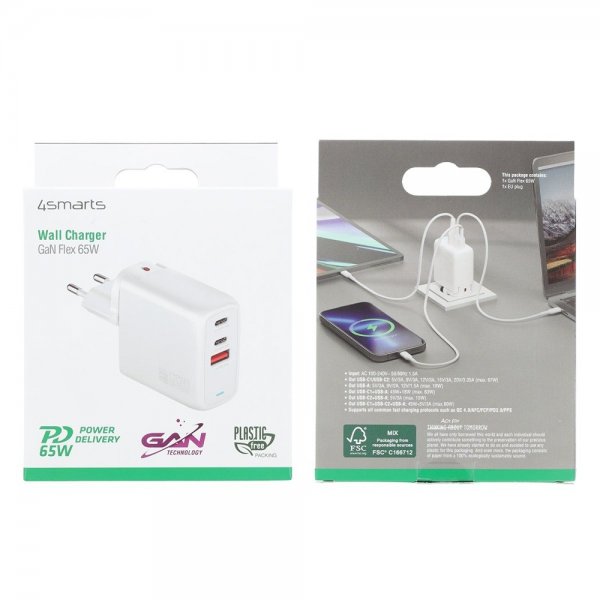 4smarts Laturi GaN Flex 65W 2 USB-C+1 USB-A