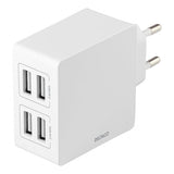 Deltaco Laturi, 4 USB-A-lähtöä, 24W, valkoinen