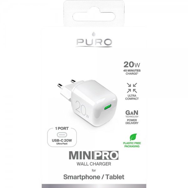 Puro Laddare MiniPro GaN USB-C 20W Valkoinen