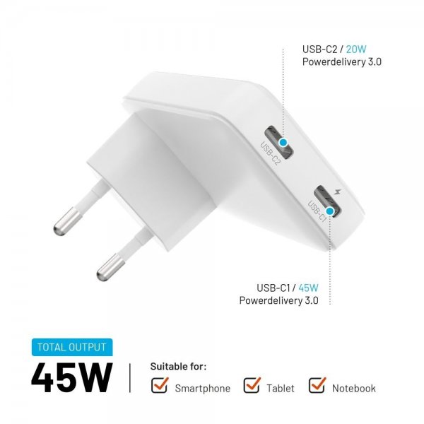 Fixed Laturi Slim GaN 45W 2xUSB-C