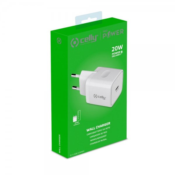 Celly USB-C-laturi 20W Valkoinen