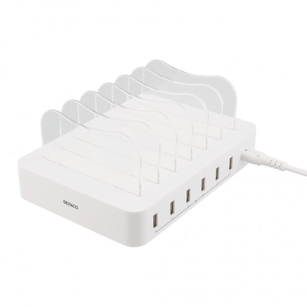 Deltaco Latausasema 50W 6xUSB-A Valkoinen