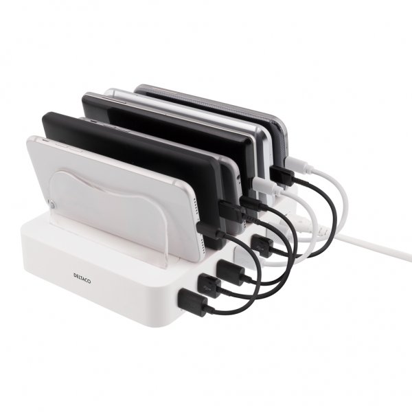 Deltaco Latausasema 50W 6xUSB-A Valkoinen