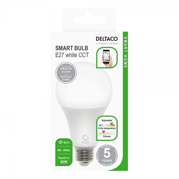 Deltaco Smart Home LED-lamppu E27 WiFi 9W