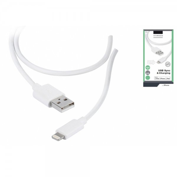 Vivanco Lightning–USB-kaapeli, 2 m, valkoinen