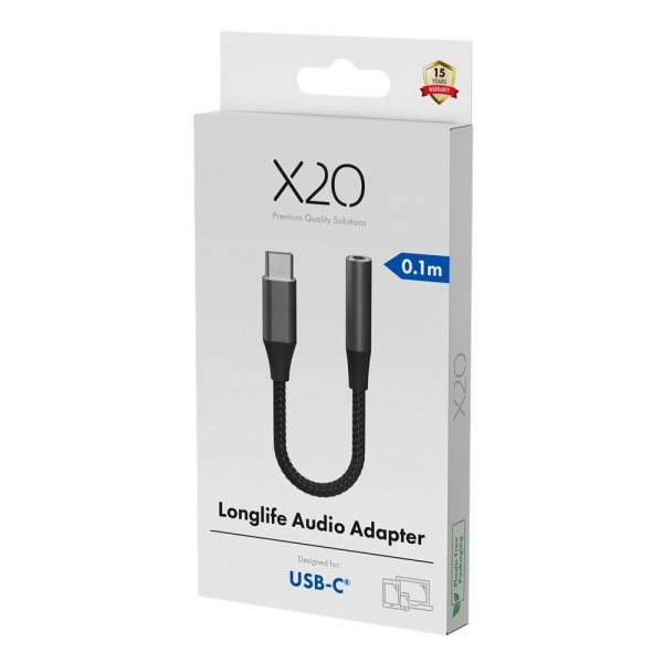 X2O Äänisovitin USB-C–3.5 mm AUX 0,1 m Musta