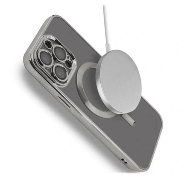iPhone 13 Pro Max -kotelo, kimalteleva, läpinäkyvä, MagSafe, hopea