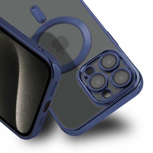 iPhone 15 Pro Max Kuori Kimalteleva Läpinäkyvä MagSafe Tummansininen