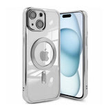iPhone 15 -kuori kimalteleva, läpinäkyvä MagSafe hopea