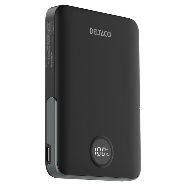Deltaco MagSafe Powerbank jalustalla 5000 mAh 20W Musta