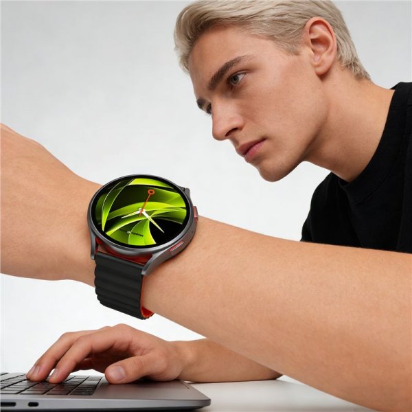 Mobile Origin Samsung Galaxy Watch 8 40/44mm/Classic 46mm ranneke Easy Strap musta-oranssi