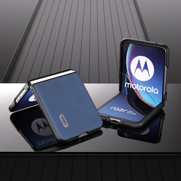 ABEEL Motorola Razr 40 Ultra Kuori Aitoa nahkaa Sininen