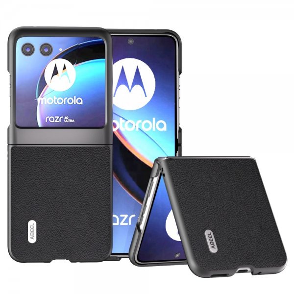 ABEEL Motorola Razr 40 Ultra Kuori Aitoa nahkaa Musta