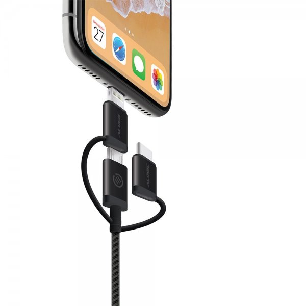 ALOGIC 3-in-1 Kaapeli Micro USB/Lightning/USB-C 30cm Musta