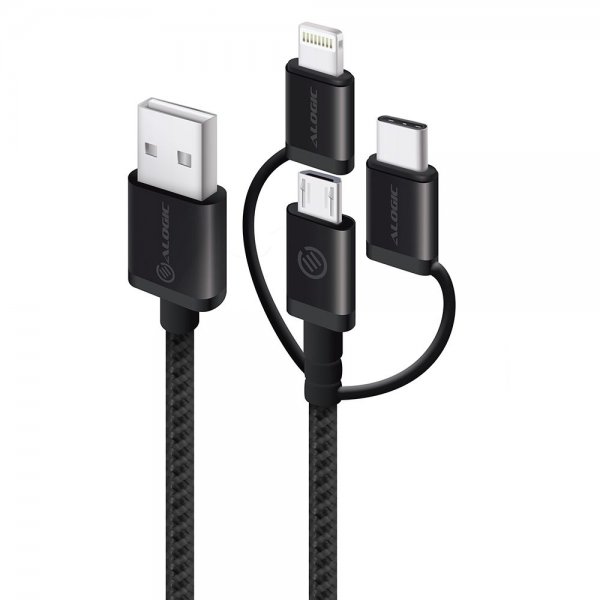 ALOGIC 3-in-1 Kaapeli Micro USB/Lightning/USB-C 30cm Musta