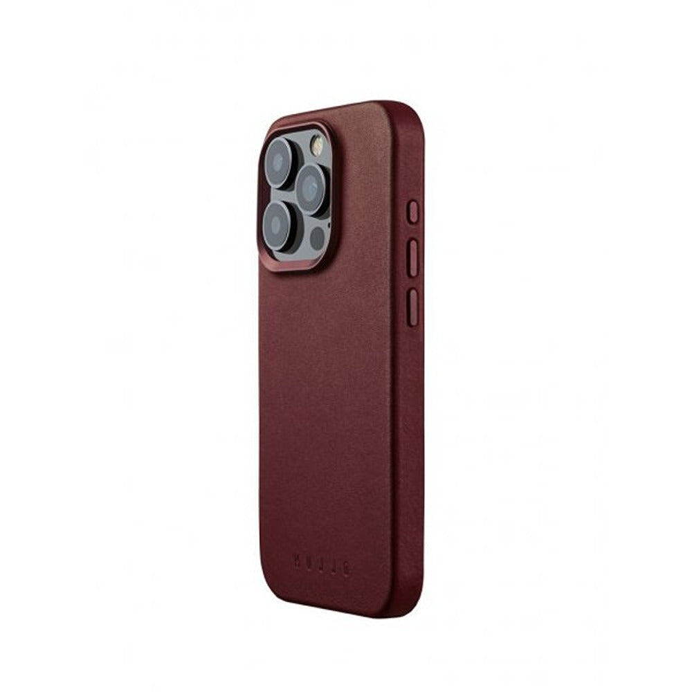 Mujjo iPhone 15 Pro -kokonahkakuori MagSafe Burgundy