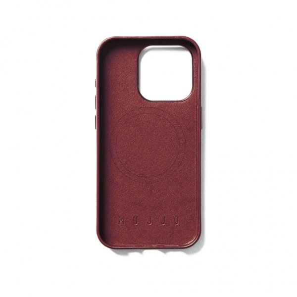 Mujjo iPhone 15 Pro -kokonahkakuori MagSafe Burgundy