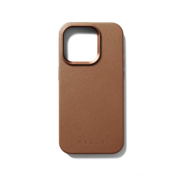 Mujjo iPhone 15 Pro -suojakuori, täysnahkainen, MagSafe, Dark Tan