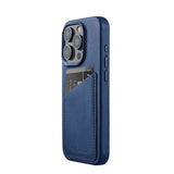 Mujjo iPhone 15 Pro -suojakuori, Full Leather Wallet Case MagSafe Monaco Blue