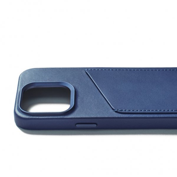 Mujjo iPhone 15 Pro -suojakuori, Full Leather Wallet Case MagSafe Monaco Blue
